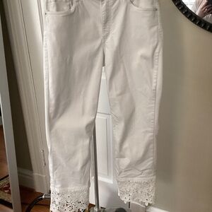 M24 Joseph Ribkoff White Jeans, Pantacourt Droit Straight Crop, 10 Floral cutout